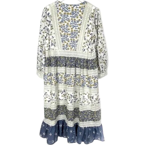 Anthropologie Blue and Cream Floral Midi Dress - Picture 3 of 16